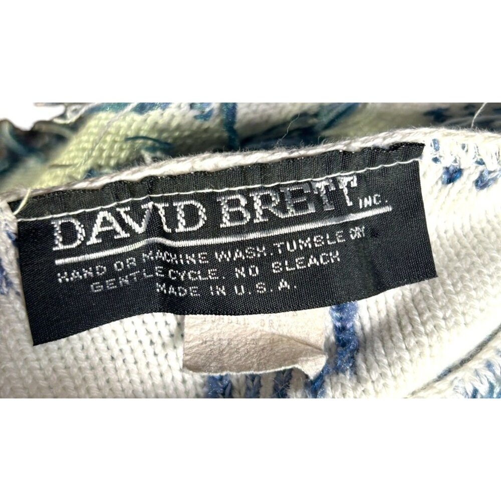 Vintage Retro David Brett Shaggy Blue & White Textured Sweater - Picture 7 of 8